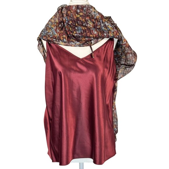 Lafayette 148 New York Sz L Womens Floral Summer Set Sheer Blouse Satin Camisole - Picture 6 of 12